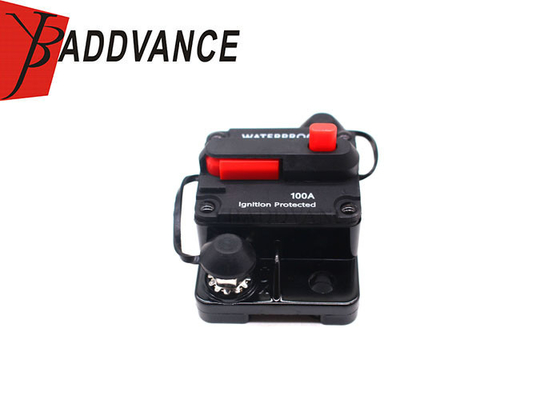 100A Waterproof High Amp Dual Stud Manual Reset Circuit Breaker With Switch (Black)