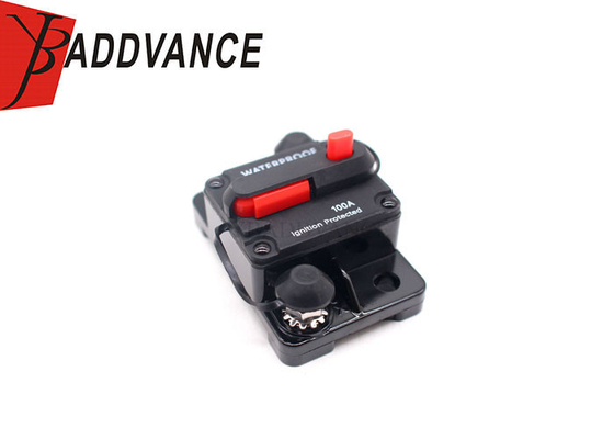 100A Waterproof High Amp Dual Stud Manual Reset Circuit Breaker With Switch (Black)