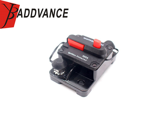 100A Waterproof High Amp Dual Stud Manual Reset Circuit Breaker With Switch (Black)